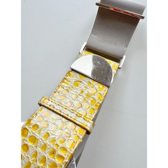 SUZI ROHER Yellow Patent Croc Embossed Leather Elastic Stretch Belt, Size S+ - Picture 3 of 10